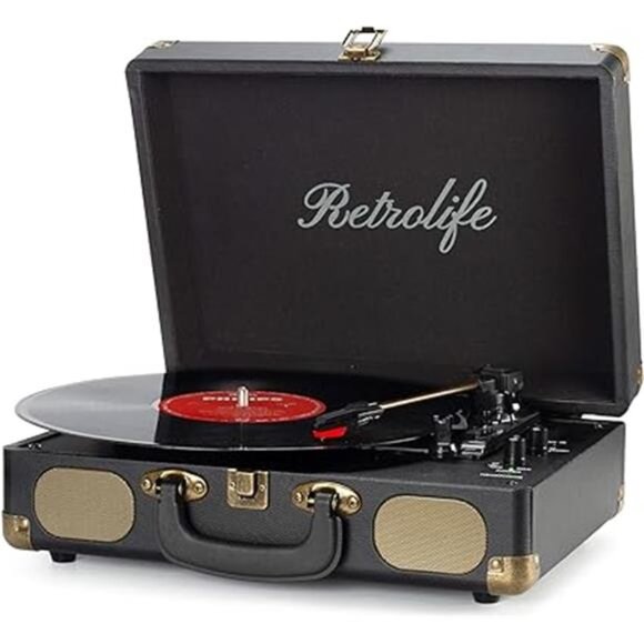 Vinyl Record Player Bluetooth Suitcase Portable Belt-Driven Record Player - Picture 6 of 6